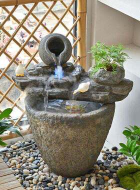 古法鱼池户外庭院田园假山流水摆件循环水客厅阳台风水轮招财景观