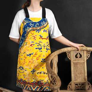 起贝龙袍围裙故宫防水创意中国风背心式棉麻家用厨房防油围腰男女