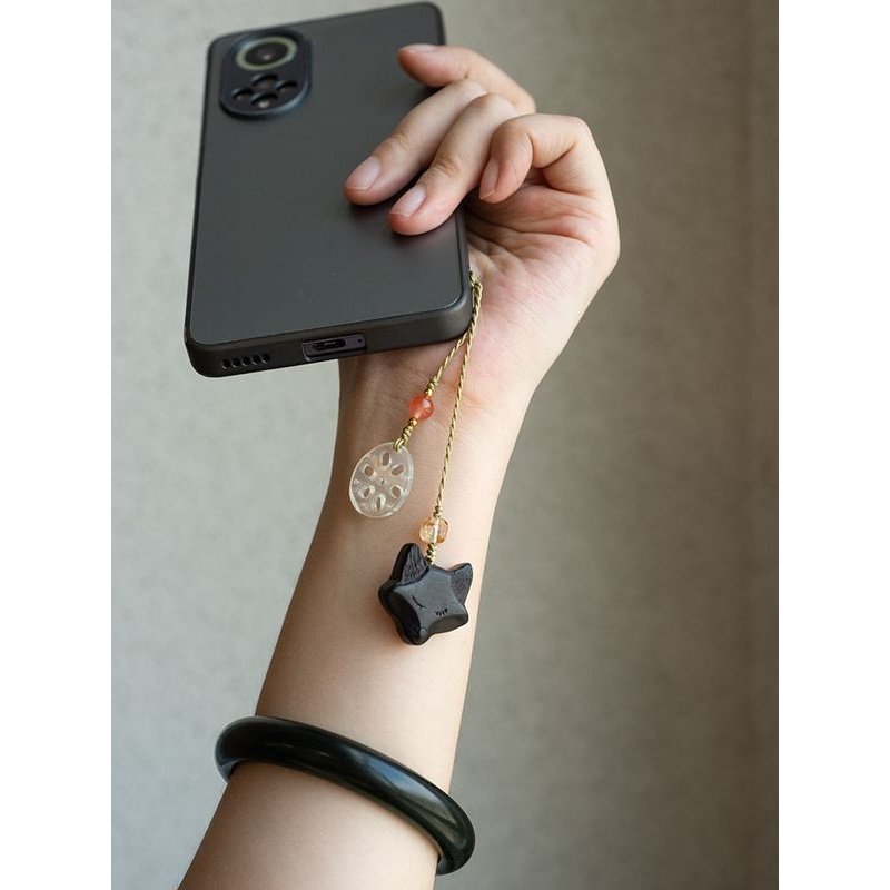 荒丘|黑檀手工小狐狸手机挂件卡通链子包挂配饰坠子扇坠古风中式