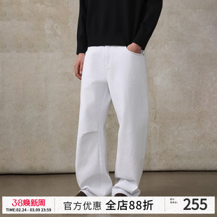 CAKUNTA 随性慵懒感baggy侧压褶弯刀牛仔裤 12支纯棉挺阔白牛