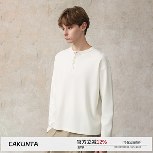 百搭套头长袖 打底衫 通勤简约360g挺括棉混纺亨利领长袖 CAKUNTA