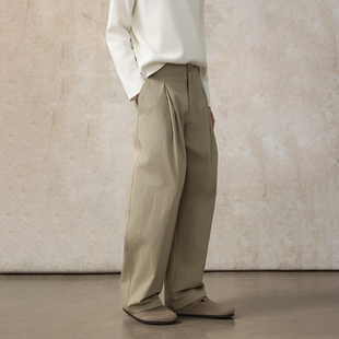 无袢带设计松紧腰直筒休闲裤 CAKUNTA 简约通勤帕拉松神裤