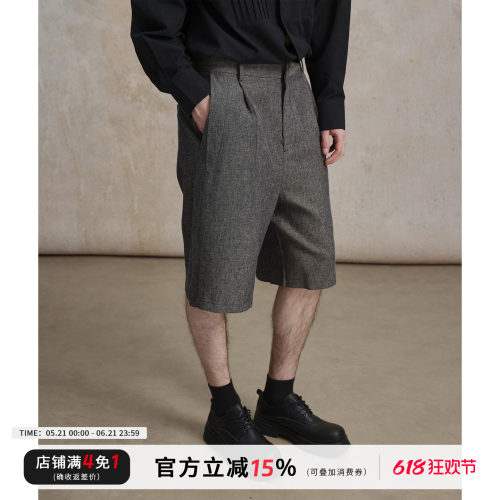 CAKUNTA静奢亚麻直筒五分裤