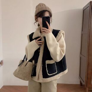 秋冬仿皮毛一体羊羔毛坎肩马甲女高级感休闲保暖外穿短款外套背心