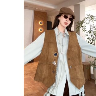 无袖 时尚 休闲百搭刺绣马夹潮 新款 设计感复古洋气马甲2026春季