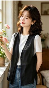 中长款马甲女无袖外套夏新款高端女士开衫无袖马夹外披轻薄背心