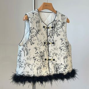 马甲女夹棉2026秋冬新款新中式国风盘扣拼毛毛对襟高级感叠穿背心