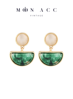 MOON ACC/猫眼石绿色几何晕染耳环 绿野仙踪超仙复古气质耳饰耳夹