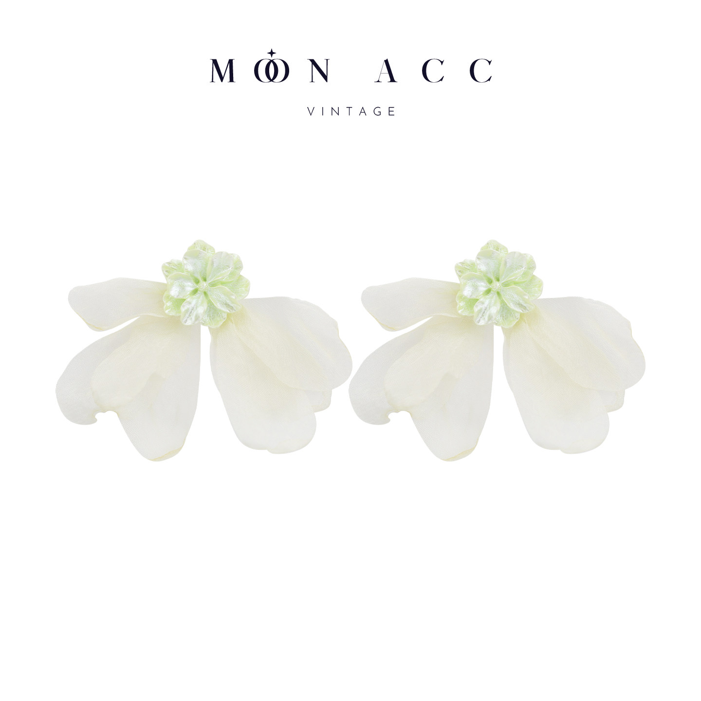 MOON ACC/淡绿色山茶花雪纺布艺耳环 春夏超仙裙装无耳洞耳夹耳饰