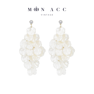 流苏贝壳耳环 MOON 法式 春夏新款 海边度假风耳饰无耳洞耳夹女 ACC