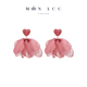 MOON ACC 超仙粉色爱心雪纺布花瓣耳环显脸小度假夸张耳饰耳夹女