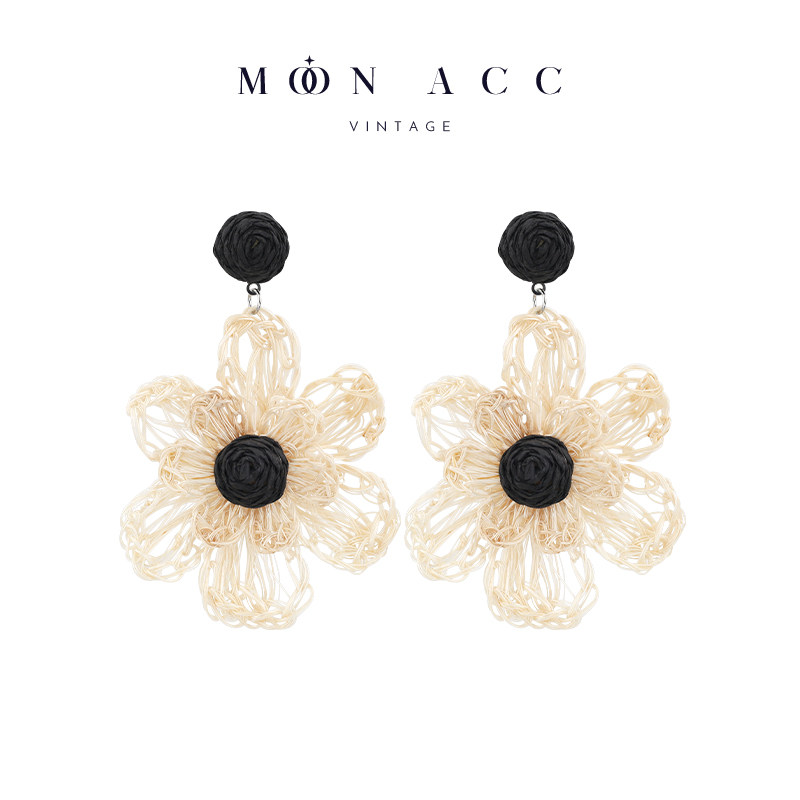 MOON ACC/春夏款手工编织花朵大耳环 波西米亚海边度假风耳饰耳夹