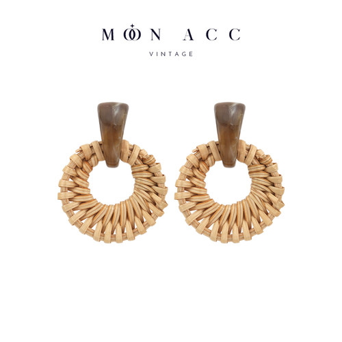 咖色复古竹藤草编织镂空耳环