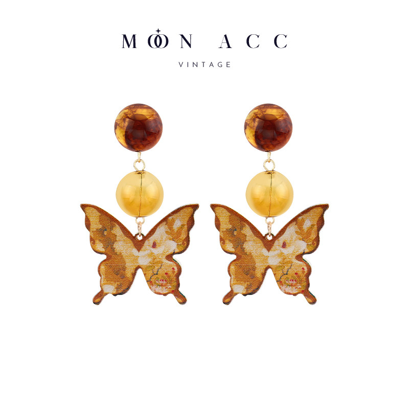 MOON ACC/琥珀棕色枯叶蝴蝶耳钉耳饰女 新中式度假耳环无耳洞耳夹,饰品/流行首饰/时尚饰品新,耳环,淘宝优惠券,粉丝福利购,淘宝优惠卷