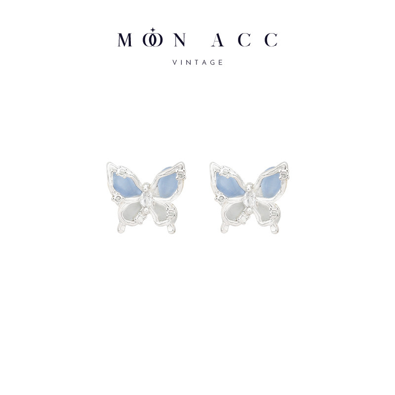 MOON ACC/蓝色猫眼石蝴蝶耳环仙气梦幻感耳饰小众设计感耳钉耳夹
