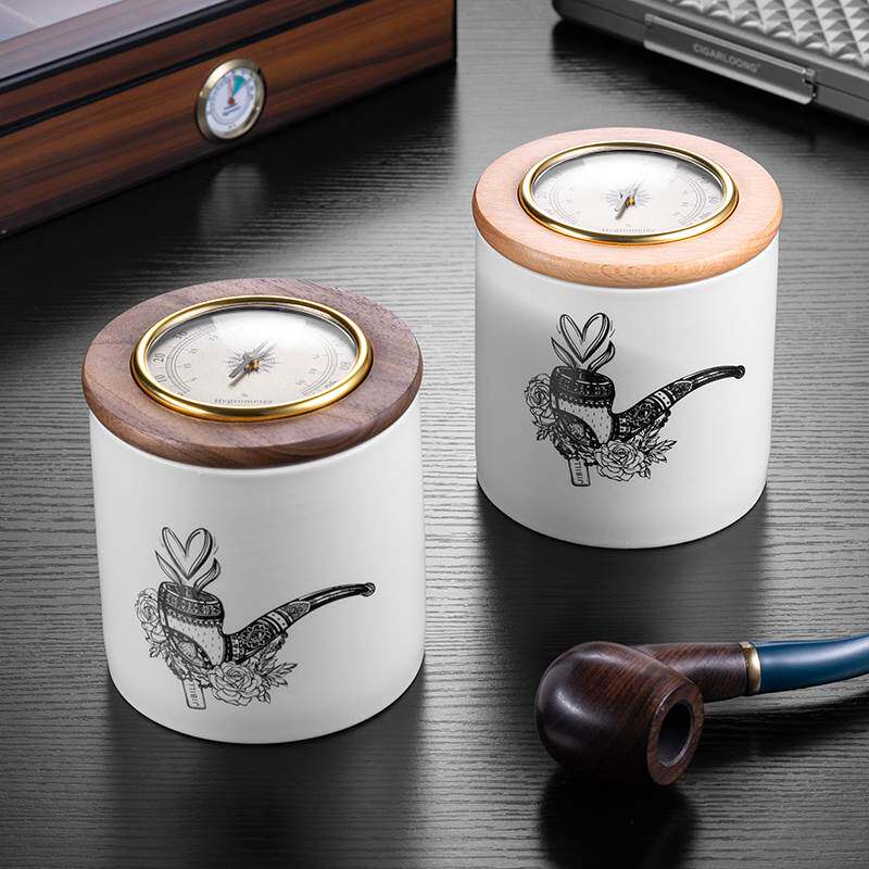 茄龙烟丝罐保湿罐实木陶瓷烟丝防潮密封罐带湿度计加湿器CX-25A