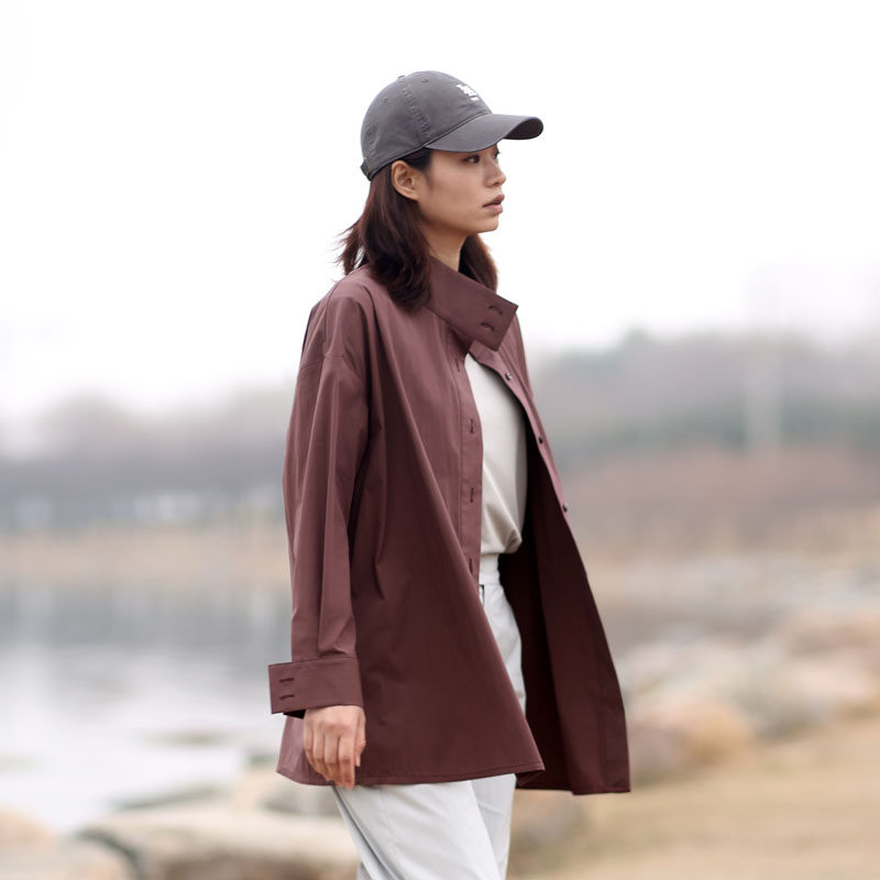 女士2025新款衬衫极简风 宽松慵懒风外穿长袖立领女士衬衫外套 - 神仙猫原创女装出品