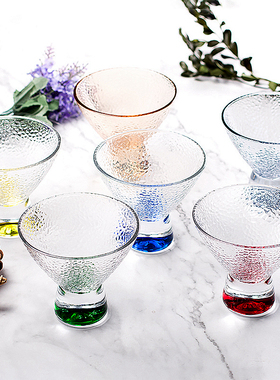 ROUPA罗派玻璃杯彩色锤纹透明热卖创意商用冰淇淋甜品冰镇冰沙杯