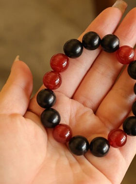 新中式禅意红玛瑙黑檀木手串