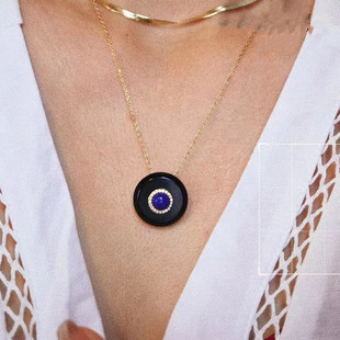 小众设计师款纯银镀金天然黑玛瑙青金石吊坠个性气质情侣款项链