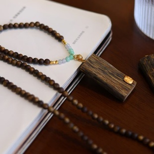 新中式美学天然奇楠沉香翡翠古风项链木质女款毛衣链轻奢高级感