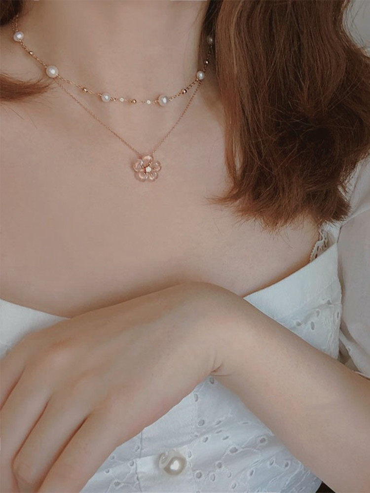 의 숨결을 담은 일본과 한국의 4K 금으로 채워진 진주 목걸이 가벼운 럭셔리 틈새 심플한 인터넷 연예인 틈새 디자인 목걸이