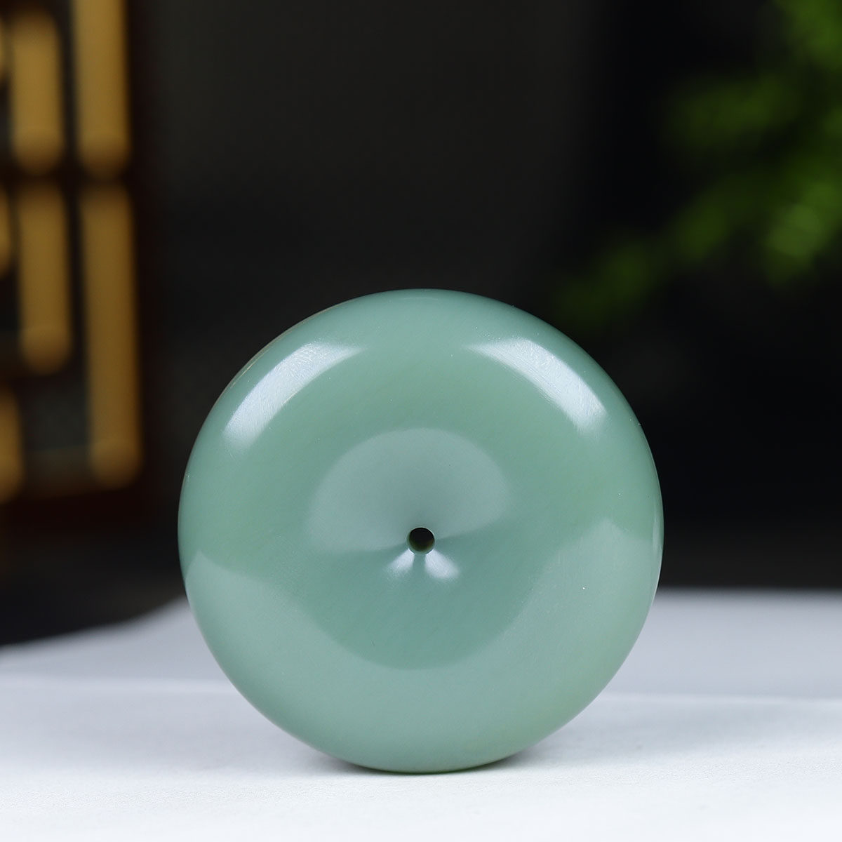 (古晨珠宝)俄罗斯和田玉鸭蛋青碧玉平安扣挂件吊坠玉坠74g