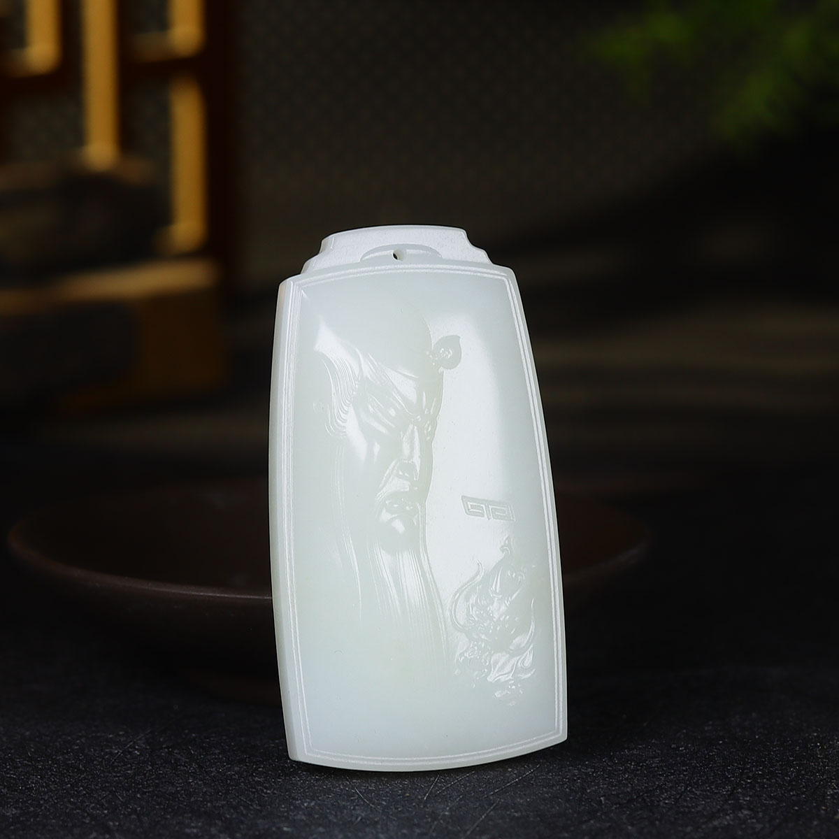 （古晨珠宝）新疆和田玉白玉关公挂件吊坠玉坠玉牌义薄云天70g