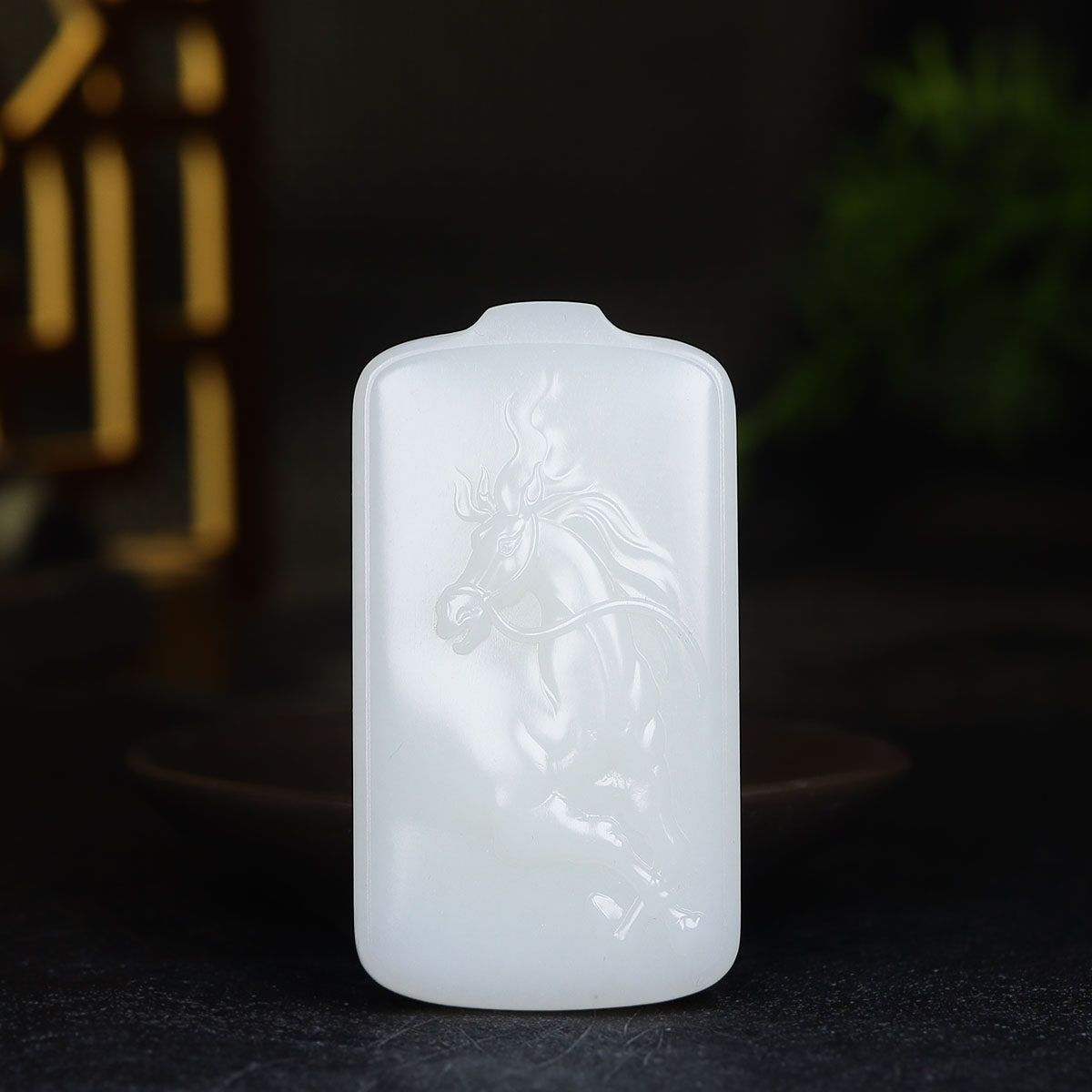 （古晨珠宝）新疆和田玉羊脂白玉生肖马挂件吊坠玉牌马到成功87g