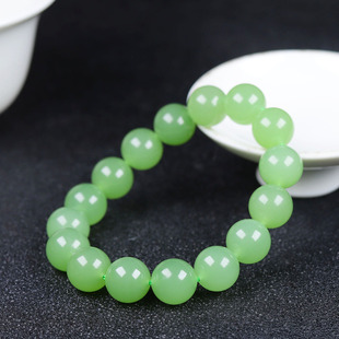 (古晨珠宝)青海和田玉翠青圆珠手串手链珠帘富贵42g12mm