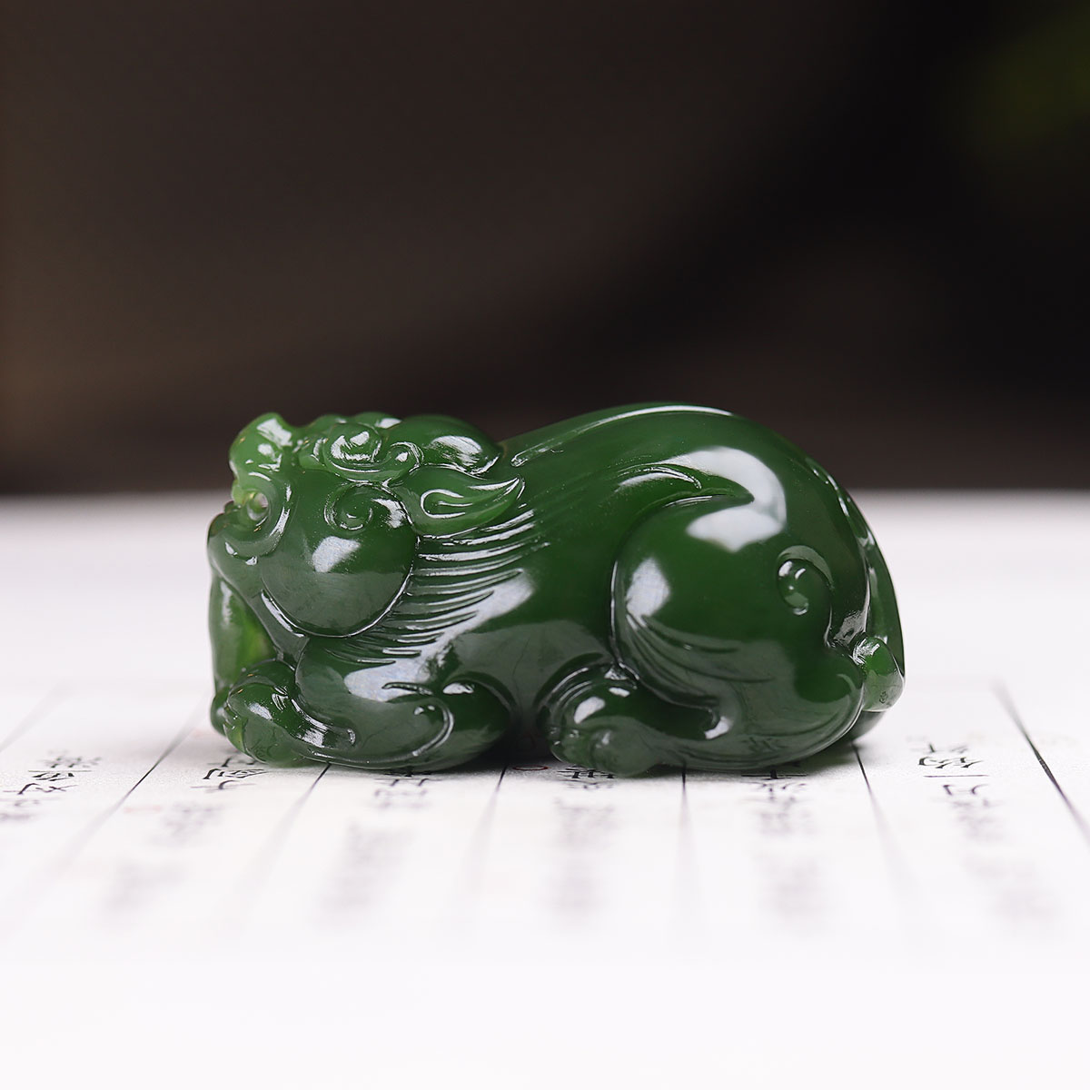 (古晨珠宝) 俄罗斯和田玉老坑菠菜绿碧玉貔貅挂件吊坠玉坠28g