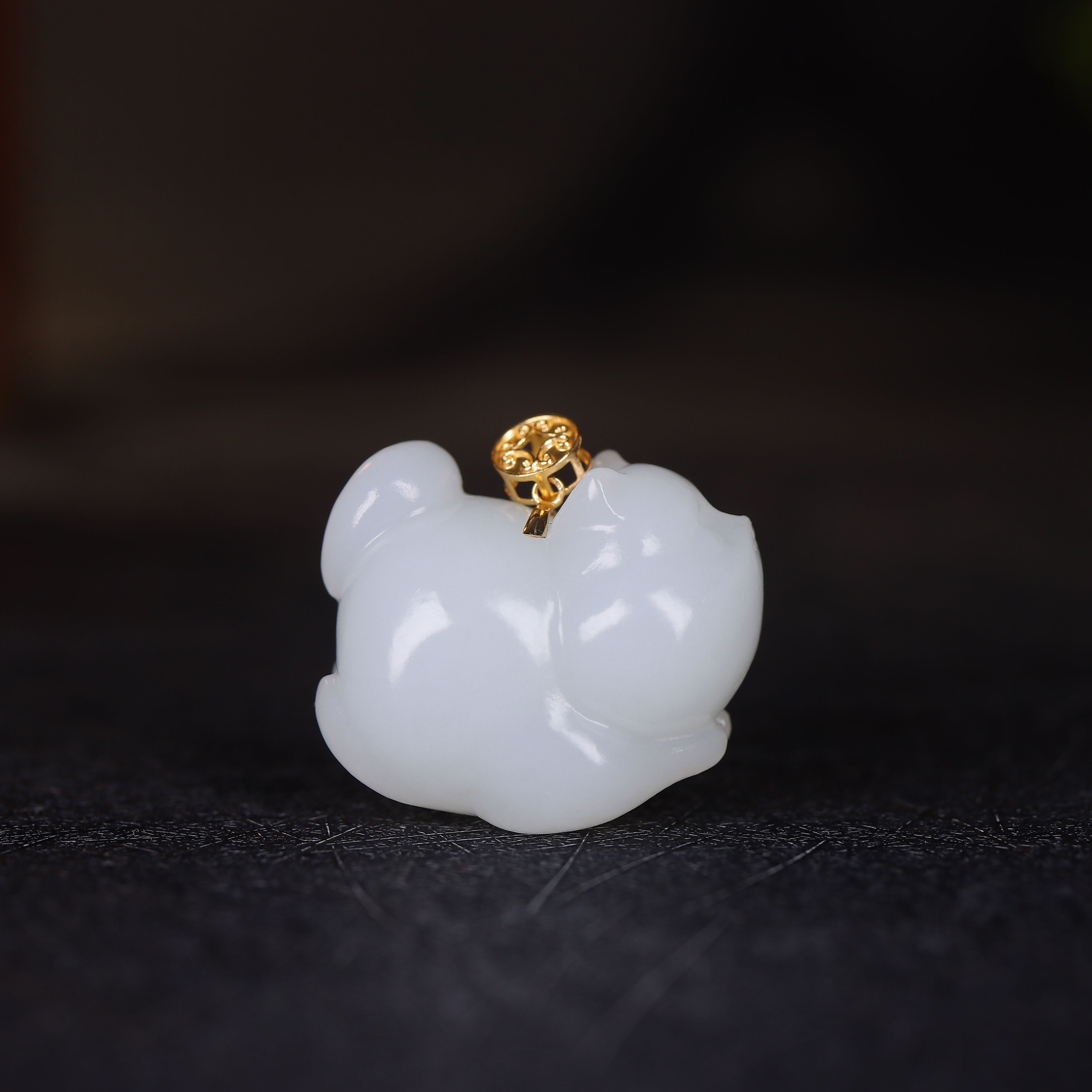 (古晨珠宝)新疆和田玉羊脂白玉猫挂件吊坠玉坠招财猫11g