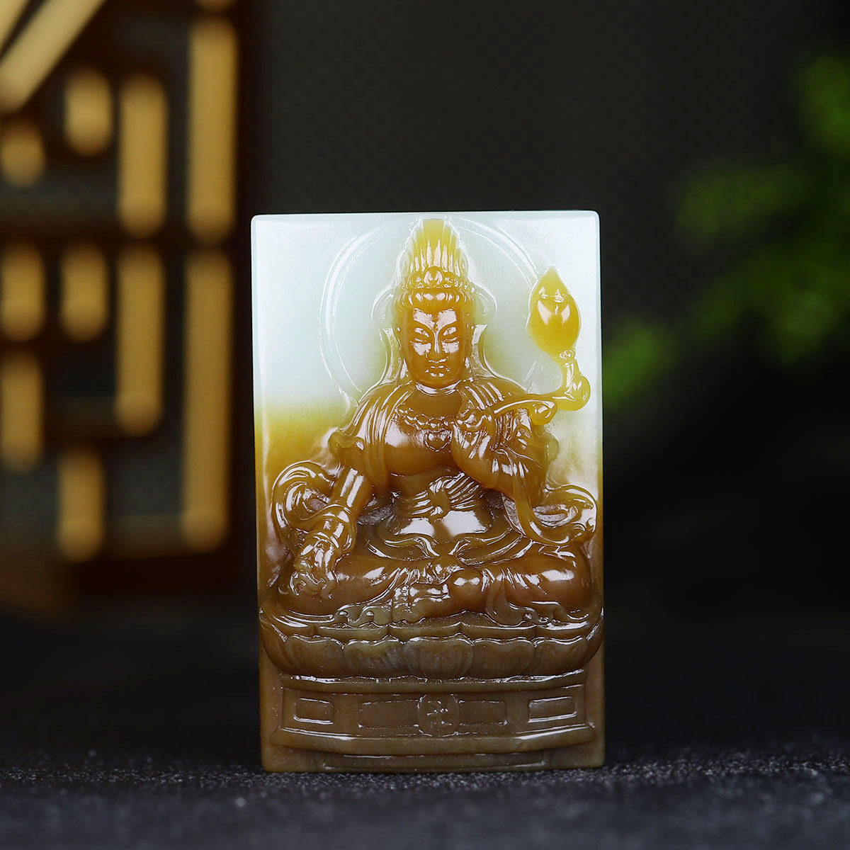 （古晨珠宝）新疆和田玉且末糖白玉观音挂件玉牌吊坠玉坠92g