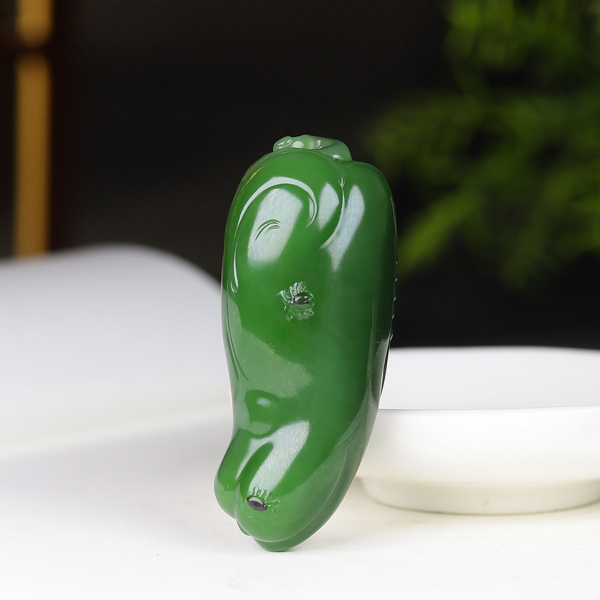 （古晨珠宝）俄罗斯和田玉果绿碧玉马挂件吊坠玉坠马到成功49g