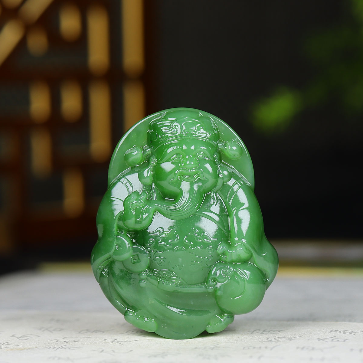 （古晨珠宝）俄罗斯和田玉粉绿碧玉财神挂件吊坠玉坠财源滚滚51g