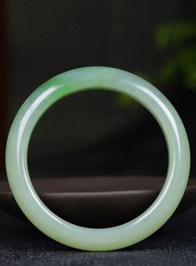 （古晨珠宝）和田玉翠青手镯女款玉镯腕间美玉悬45g50mm