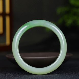 玉镯腕间美玉悬45g50mm 和田玉翠青手镯女款 古晨珠宝