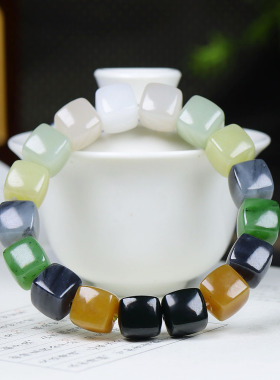 （古晨珠宝）和田玉多宝方块手串手链66g12mm