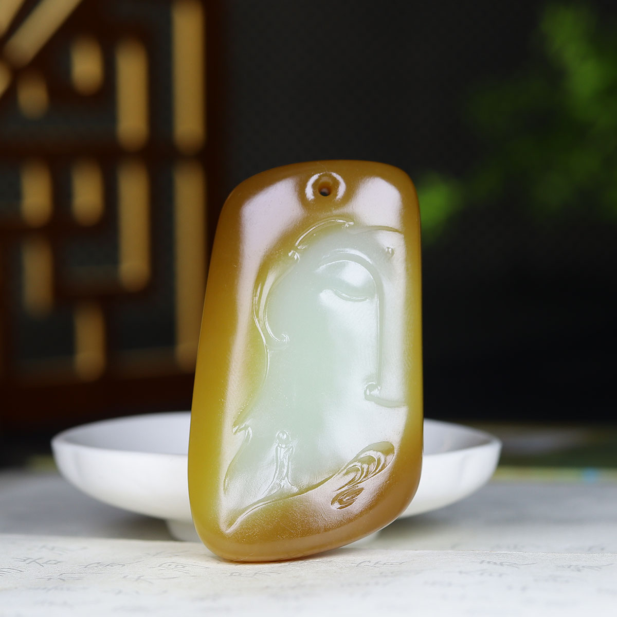 （古晨珠宝）新疆和田玉且末糖白玉悟道挂件吊坠玉坠58g