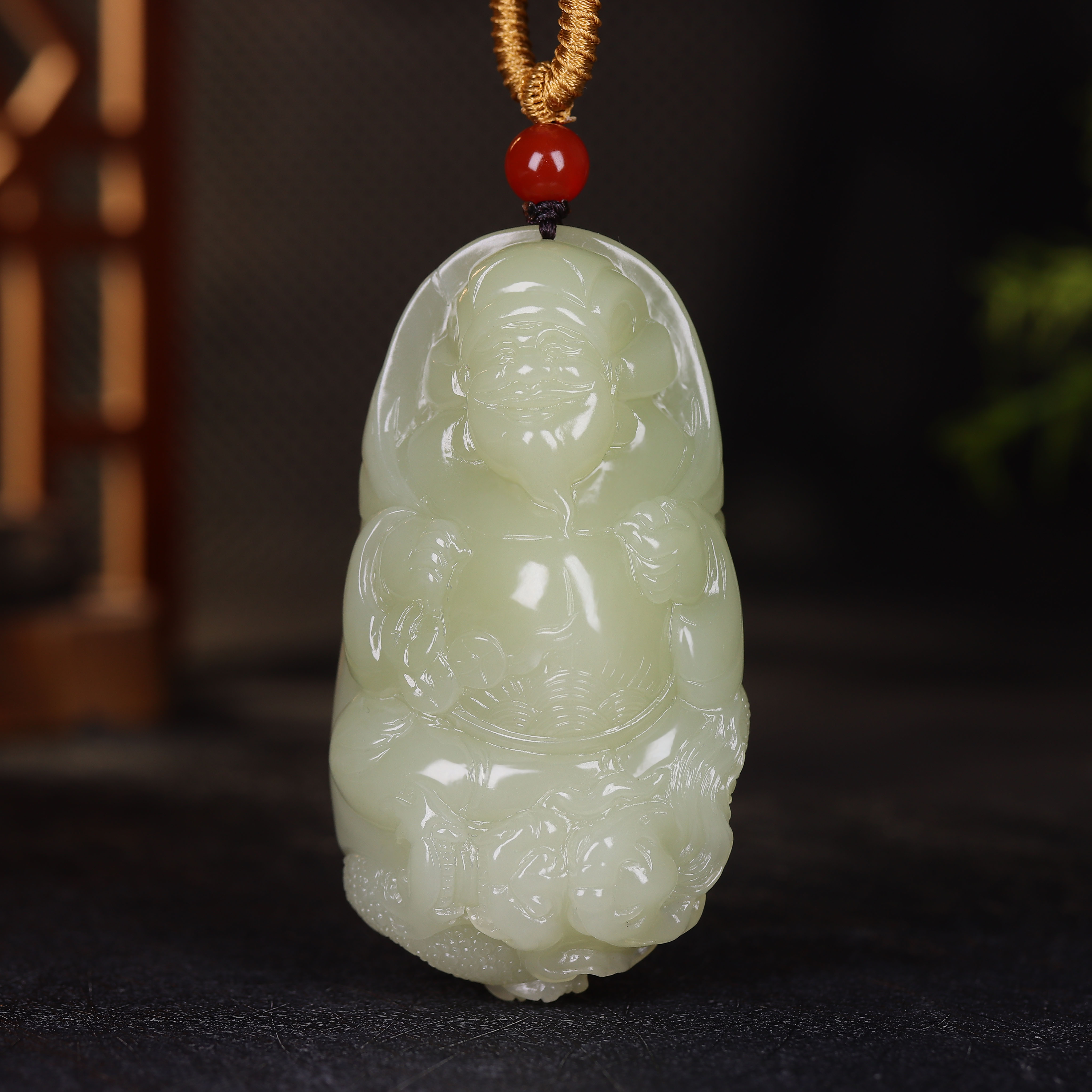 （古晨珠宝）青海和田玉黄口财神挂件玉坠吊坠招财进宝148g