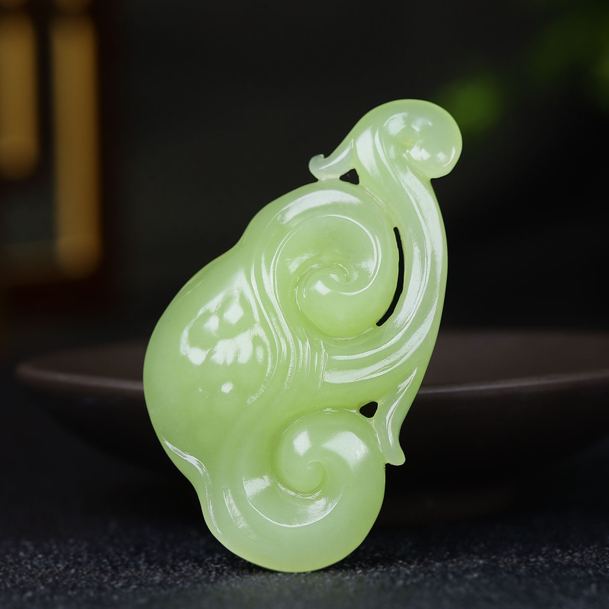 （古晨珠宝）新疆和田玉黄玉如意挂件吊坠玉坠25g
