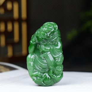 俄罗斯和田玉阳绿碧玉钟馗挂件吊坠玉坠天官赐福57g 古晨珠宝