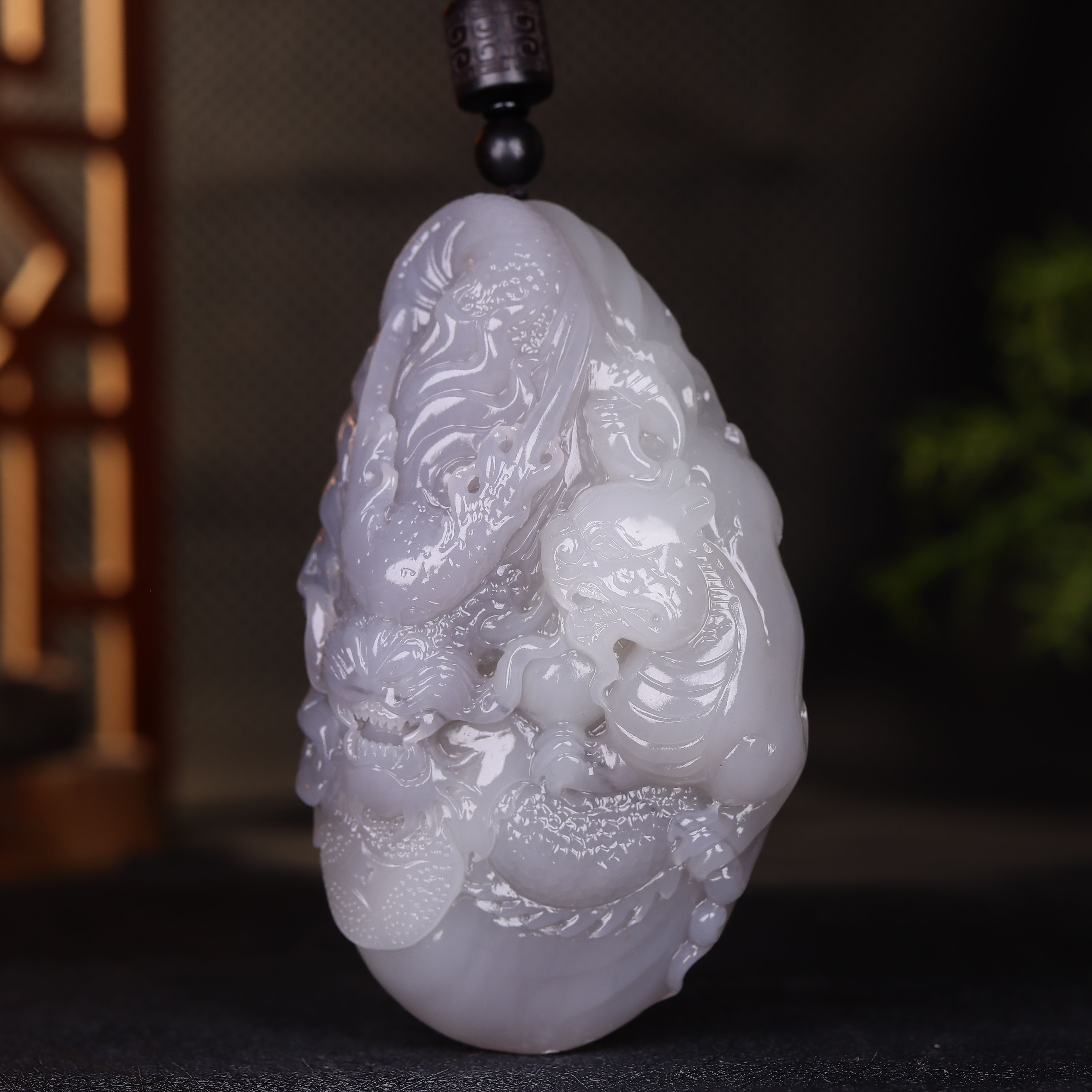 (古晨珠宝)青海和田玉烟紫生肖龙把件手玩摆件望子成龙246g