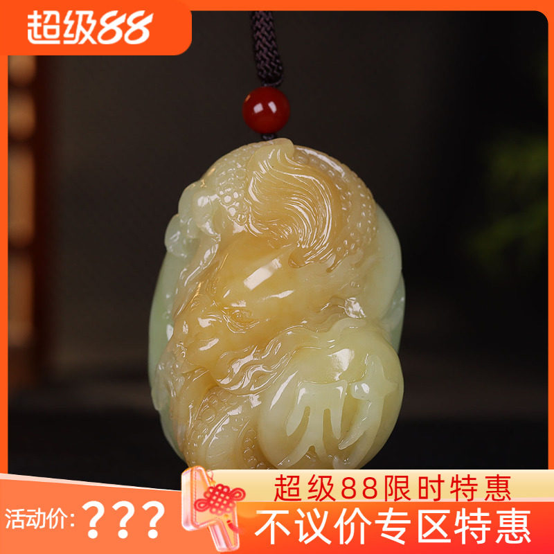 (古晨珠宝)新疆和田玉糖白玉生肖龙把件手玩祥龙护主146g