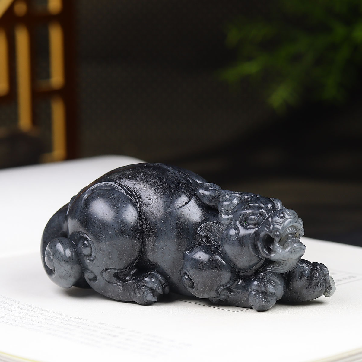 （古晨珠宝）新疆和田玉青花籽料貔貅把件手玩招财进宝255g