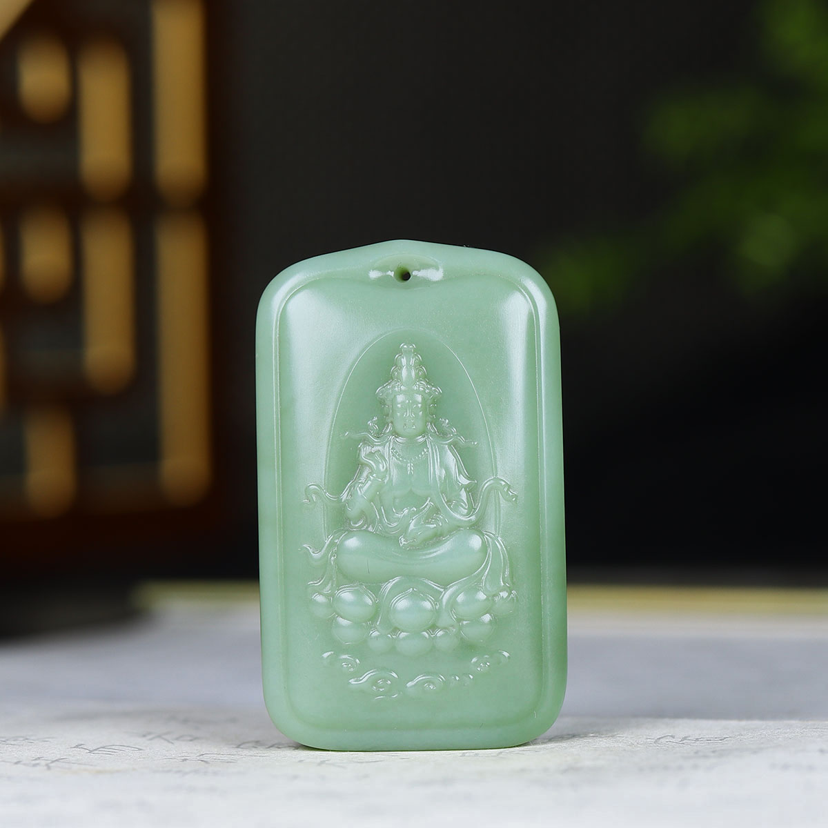 （古晨珠宝）俄罗斯和田玉粉青碧玉观音挂件玉牌吊坠玉坠43g