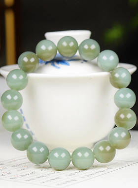 （古晨珠宝）俄罗斯和田玉粉青碧玉飘糖圆珠手串手链45g12mm