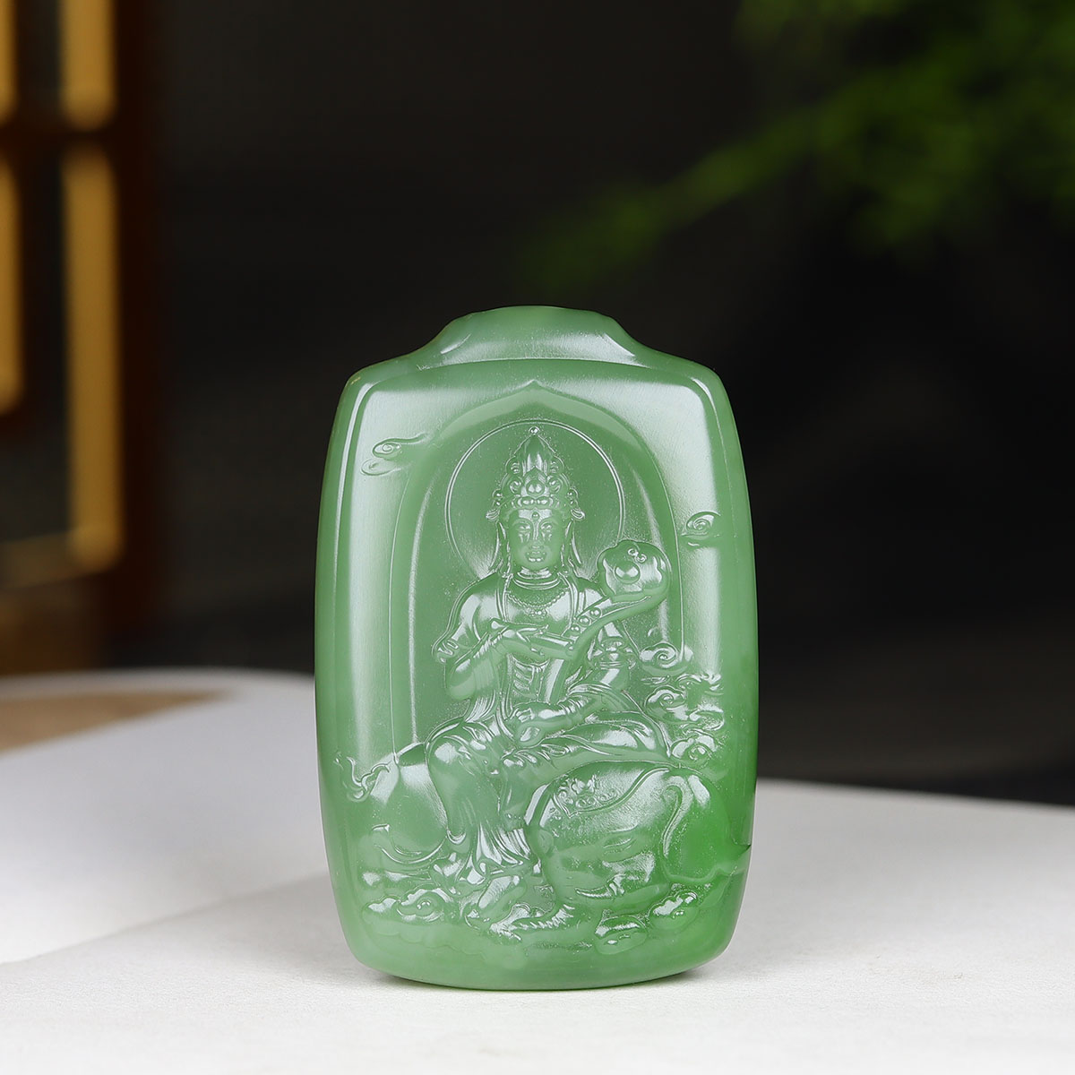 (古晨珠宝)俄罗斯和田玉冰底碧玉普贤菩萨挂件吊坠玉坠58g
