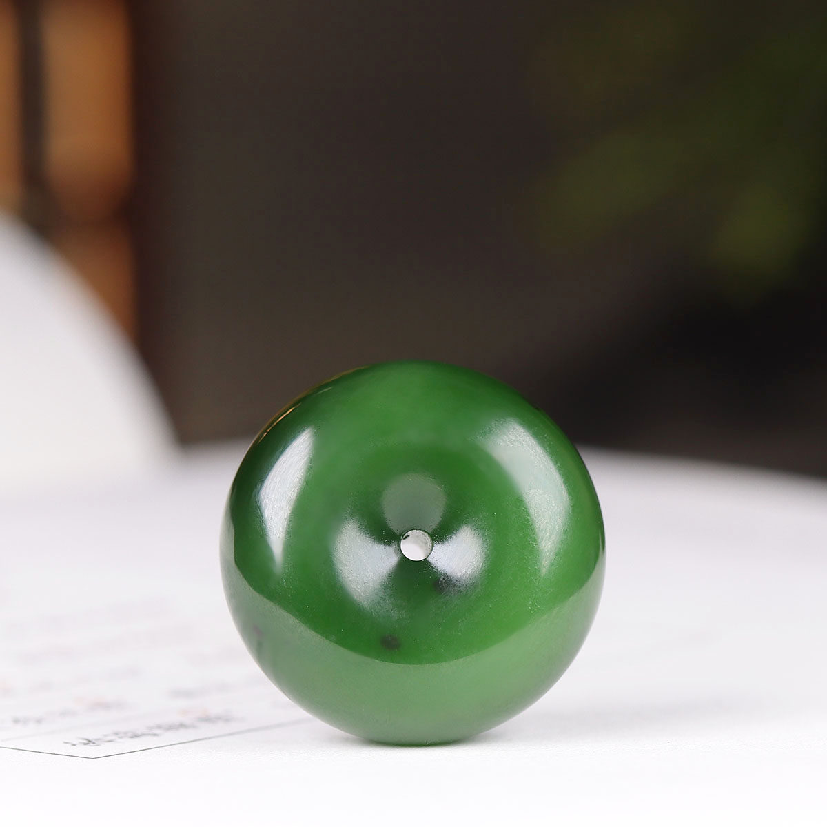 (古晨珠宝) 俄罗斯和田玉老坑阳绿碧玉平安扣挂件吊坠玉坠平安13g