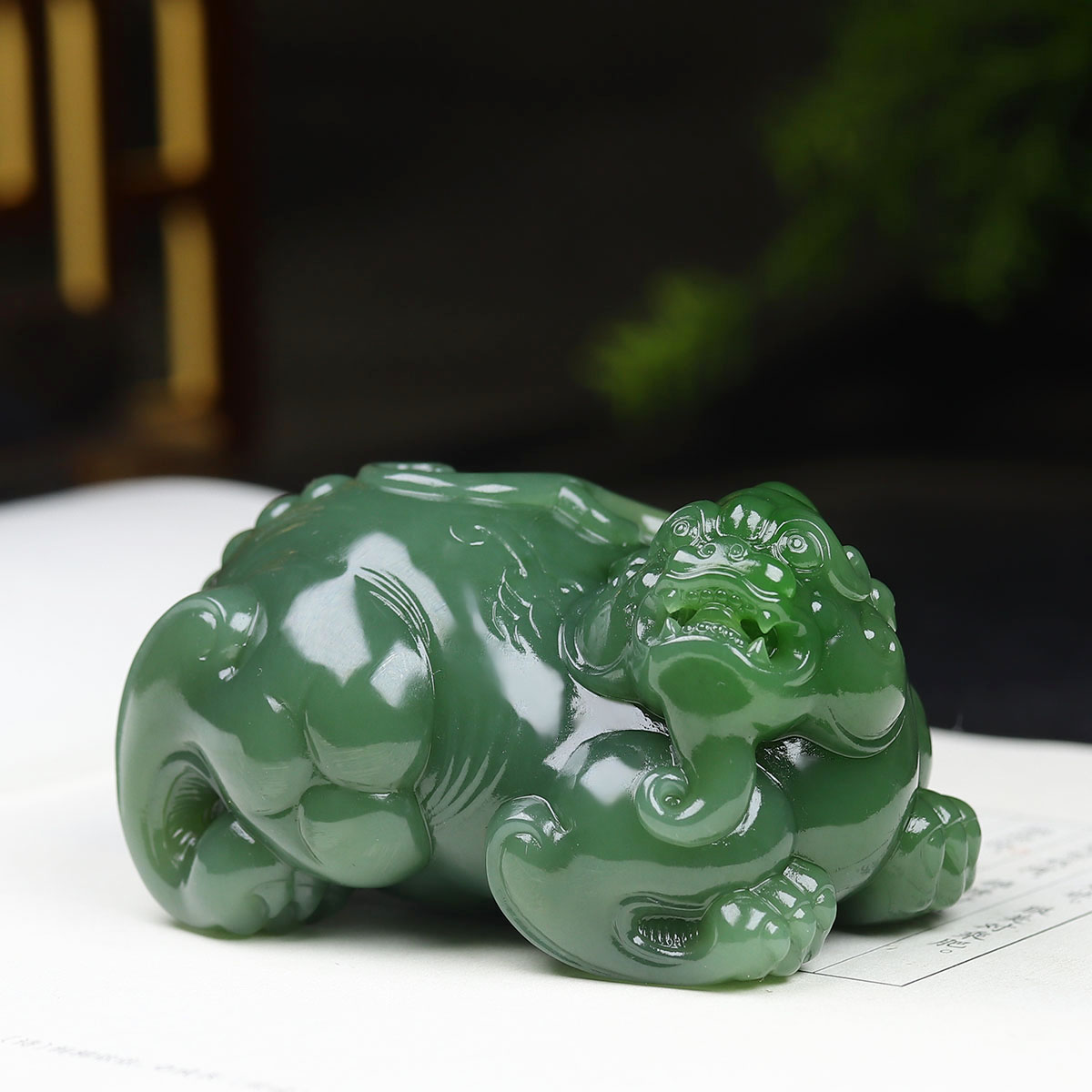 （古晨珠宝）俄罗斯和田玉碧玉貔貅把件手玩件瑞兽送福323g